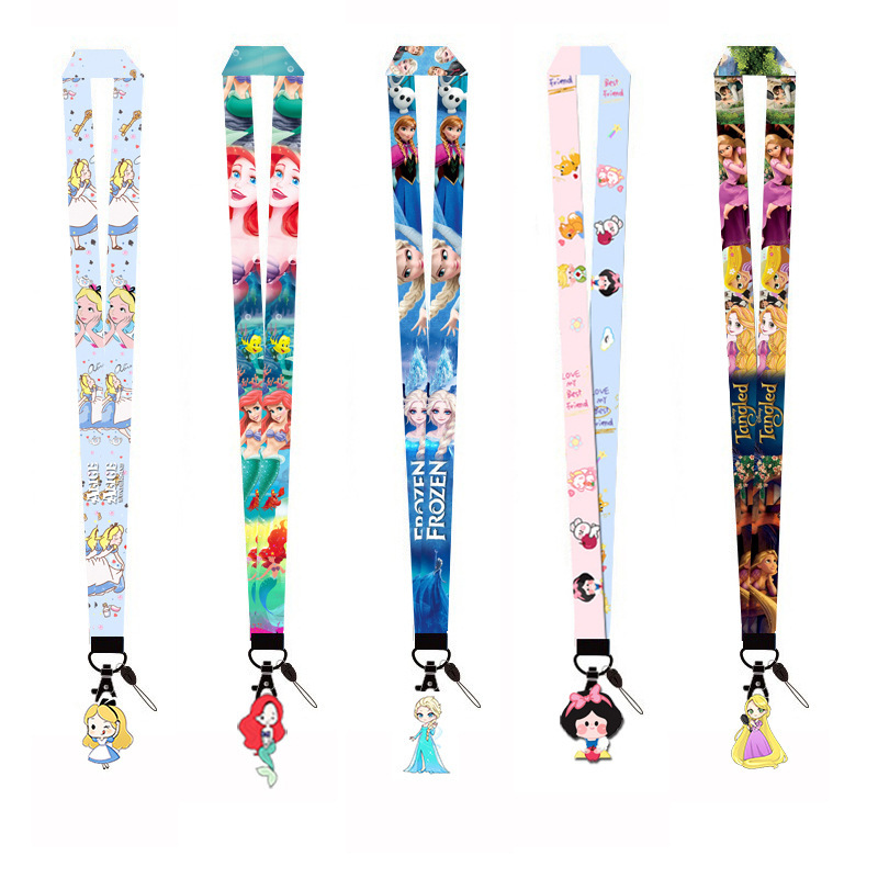 Lovely Cartoon Creative Frozen Snow White Ariel Princess Lanyards Anti-Lost Neck Strap ID Card Holder Lanyards Satin for Student Image 2
