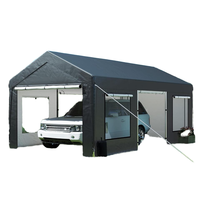Garage portable blanc robuste de 10' x 20' pour voitures, abri extra large avec fenêtres ventilées et portes latérales enroulables