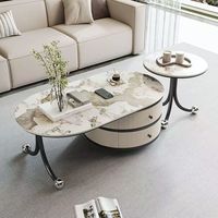 Table Basse Convertible Moderne Minimaliste en Dalle de Pierre, Mobile, avec Cadre en Acier, Écologique, Deux Tiroirs, Meuble de Maison pour Espaces Petits