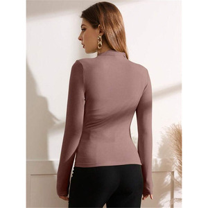 T-shirt da <span class=keywords><strong>donna</strong></span> autunno e inverno t-shirt a <span class=keywords><strong>collo</strong></span> <span class=keywords><strong>alto</strong></span> con Design plissettato Streetwear t-shirt Joker a maniche lunghe t-shirt da <span class=keywords><strong>donna</strong></span> - Product Image 6