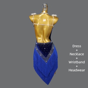 Abito da ballo latino da donna con frange e strass in velluto, costume da competizione per sala da ballo, schiena scoperta, per performance sul palco, all'ingrosso - Product Image 6