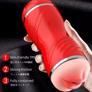 Produit phare : Masturbateur masculin Airplane Cup en TPE souple, double orifice vaginal, noir/rouge, fait main, prix abordable - Product Image 2