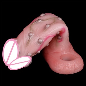 Wholesale Large Silicone Penis Sleeve Strecthable Bumps Chains Stimulate Realistic <b>Dildo</b> Delay Ejaculation Sex Toys for Men - Product Image 3