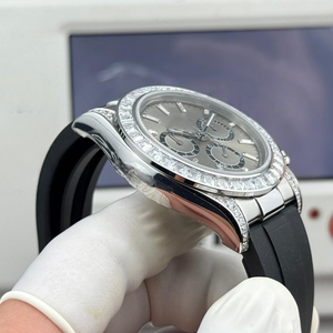 Montre mécanique 40 mm à remontage automatique, verre saphir, étanche, métal doré, lunette sertie de diamants, chronographe, luxe, unisexe, platine - Product Image 3