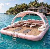 Île flottante gonflable de luxe rose avec auvent, plateforme de détente aquatique pour la mer, le lac, le yacht, la plage, les fêtes, personnalisable