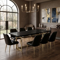 Table à manger rectangulaire de luxe en acier inoxydable avec plateau en marbre, design italien, pour 4, 6 ou 8 personnes