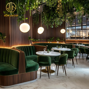 ชุดเฟอร์นิเจอร์ร้านอาหารเชิงพาณิชย์ของกลุ่มรอน โต๊ะหินอ่อนทรงกลม เก้าอี้หุ้มกำมะหยี่ ที่นั่งโค้งแบบกำหนดเองได้ - Product Image 1