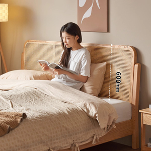 Marco de cama de madera maciza de roble Simple moderno de estilo francés cama de ratán para dormitorio elegante cama de madera - Product Image 4