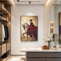 Art mural luxe porcelaine cristal incrustée diamant, portrait dame africaine élégante avec cheval pour décoration maison