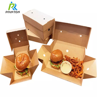 Emballage de boîte à hamburger ondulé Emballage de fast-food personnalisé pour hamburger Boîte à lunch imprimé de logo Papier kraft jetable