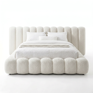 Letto Matrimoniale ATUNUS con Rivestimento in Tessuto Morbido Effetto Lana, Arredamento Camera da Letto di Alta Gamma, Letto King Size con Struttura in Tessuto per Camera da Letto - Product Image 4