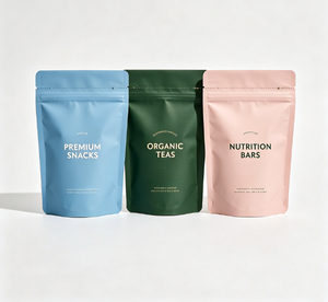 Free Sample Custom Stand Up Zipper Pouch Powder Candy Printed Logo Foil Tear Notch Sturdy Fresh Secure Stable Durable - Product Image 1