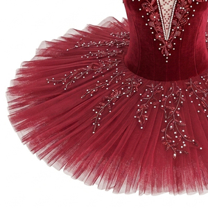 Tutú de Ballet Profesional de Terciopelo Borgoña, Tutú de Esmeralda Paquita para Actuación, con Pedrería, para Danza Escénica - Product Image 3