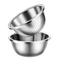Panier passoire pliable en acier inoxydable 201 de 18 cm, compatible lave-vaisselle, pour le lavage du riz, des légumes et des fruits, avec bols mélangeurs