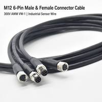 Kabel Konektor Sirkular Berkode A 8-Pole M8, Lurus Jantan/Betina, Kabel Sensor & Aktuator Industri Tahan Air IP67