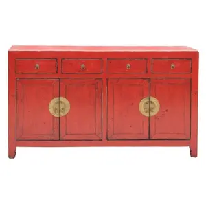 Chinese antique red wedding furniture Multi drawers old style painted furniture