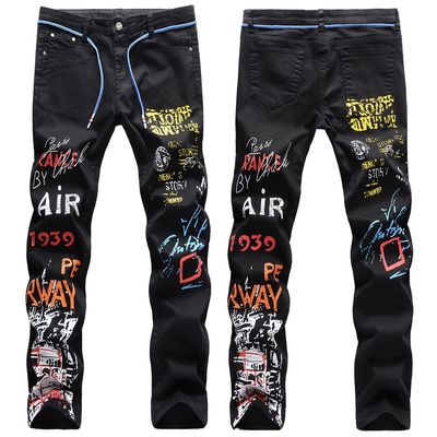 Hot sale 2021 fashion hip hop Graffiti Print Skinny jeans stretch men Slim fit pants plus size casual jeans for men