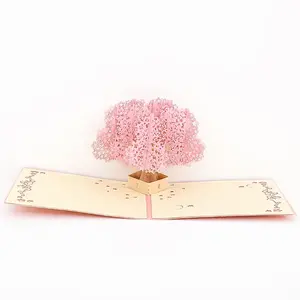 Tarjetas de regalo emergentes 3D de cerezo oriental de alta calidad, tarjetas de felicitación de feliz cumpleaños, tarjeta de bendición Sakura no Ki no Shita