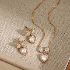 مجموعات مجوهرات عصرية من الفولاذ المقاوم للصدأ للنساء ، مجوهرات عصرية مطلية بالذهب من الزركون ، أقراط وقلادات على شكل قلب ومجوهرات للنساء - Product Image 3