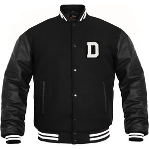 Varsity <b>Jacket</b> Mens Letterman Wool Cowhide Leather Arms Winter Casual Windproof Turn-down Collar - Product Image 1