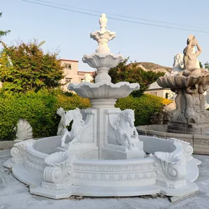 Customized Natural Stone Fountain Horse Lion Hand Carved Marble Water Fountain Outdoor Villa Garden Decoration Marble Fountain