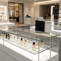 Solution Complète pour Boutique de Parfums : Comptoir d'Exposition Minimaliste en Verre avec Éclairage LED et Vitrine Personnalisée Écologique