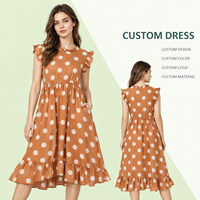 Robe d'été à pois à manches courtes et poches, taille personnalisée, pour filles, décontractée, longueur midi, fabricant Chine