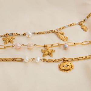 Trendy Women's Stainless Steel <b>Charm</b> Bracelet with 18K Gold Bead Durable Stylish Chain & Link Jewelry for Anniversaries - Product Image 3