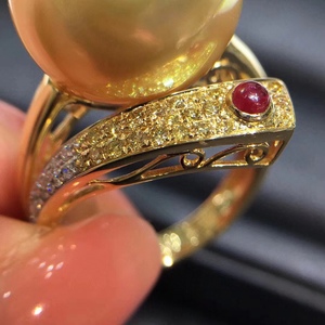 Bague en argent sterling 925 avec perle d'or naturelle, qualité atmosphérique haut de gamme, 13-14 mm, version de précision sans défaut sur le devant - Product Image 4