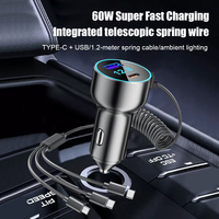 Chargeur de voiture numérique 2026 avec écran, nouvelle technologie de charge ultra-rapide PD, câble enroulé, lumière LED de qualité supérieure, chargeur de voiture PD pour iPhone