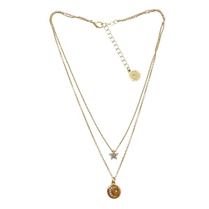 Collar con Colgante de Doble Cadena Estilo Clásico en Oferta, Cadena de Eslabones con Estrella y Luna en Aleación de Zinc Chapada en Oro para Mujer - Product Image 3