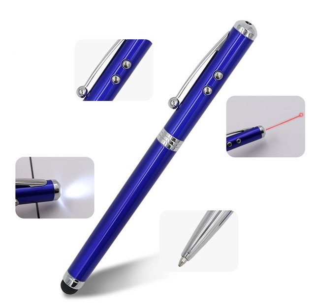 BECOL Wholesale 4 in 1 Multi-function Tool Pen Creative Led Light Pen Customized Metal Aluminum Ball Pen with Stylus for Office