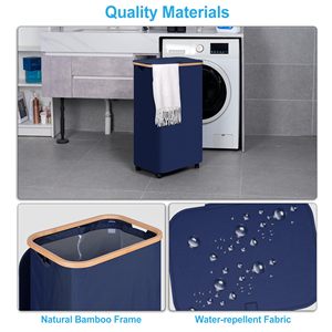 Màu Xanh Hẹp Cán Có Thể Gập Lại Giặt Lưu Trữ Giỏ <span class=keywords><strong>Hamper</strong></span> Giặt <span class=keywords><strong>Hamper</strong></span> Với Bánh Xe, Mỏng Giặt Giỏ Với Xử Lý - Product Image 2