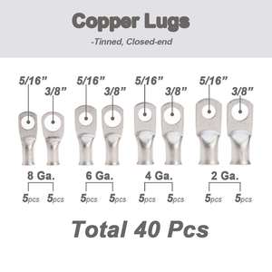 Kit d'assortiment de 80 cosses de câblage en cuivre, AWG 8 6 4 2, avec gaine thermorétractable, pour connecteurs de batterie, en cuivre pur - Product Image 4