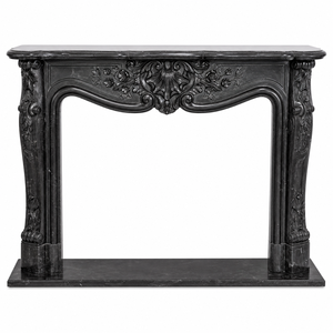 Traditional Marble <b>Fireplace</b> Mantel With Ornate Carving Black Jade marble Stone Indoor Wood Burning Hearth For Dining Room - Product Image 2