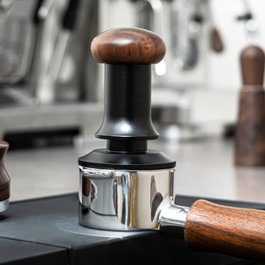 51/53/58mm Solid Wood Handle Tools Stainless Steel Ripple Waffle Base Adjustable Depth Constant Pressure Coffee <b>Tamper</b> - Product Image 5