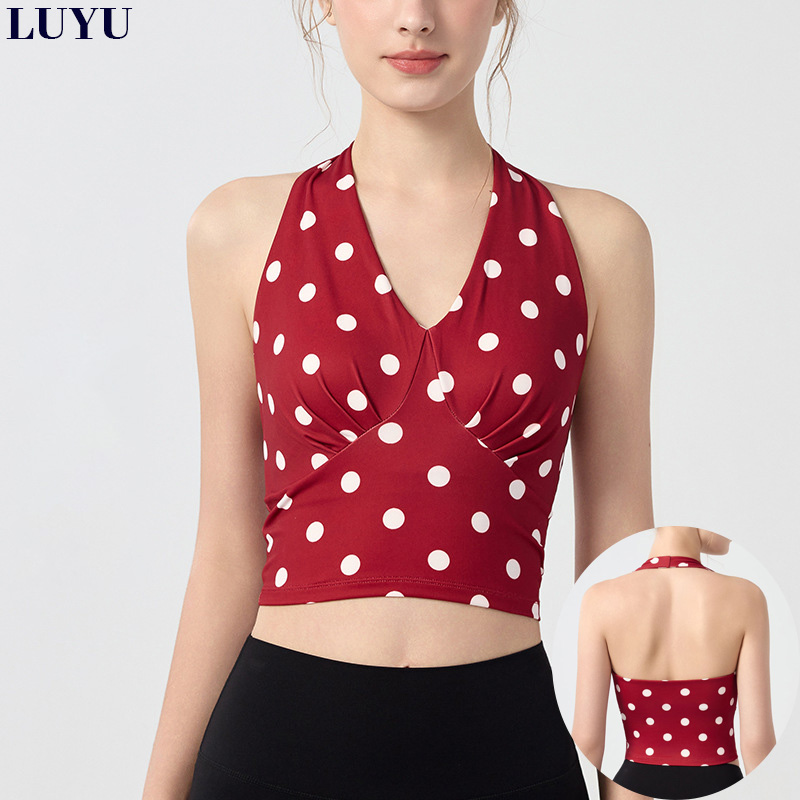 Fashionable Halter Backless Sports Tops V-neck Breathable Quick-drying Bra Tops for Pilates Activewear