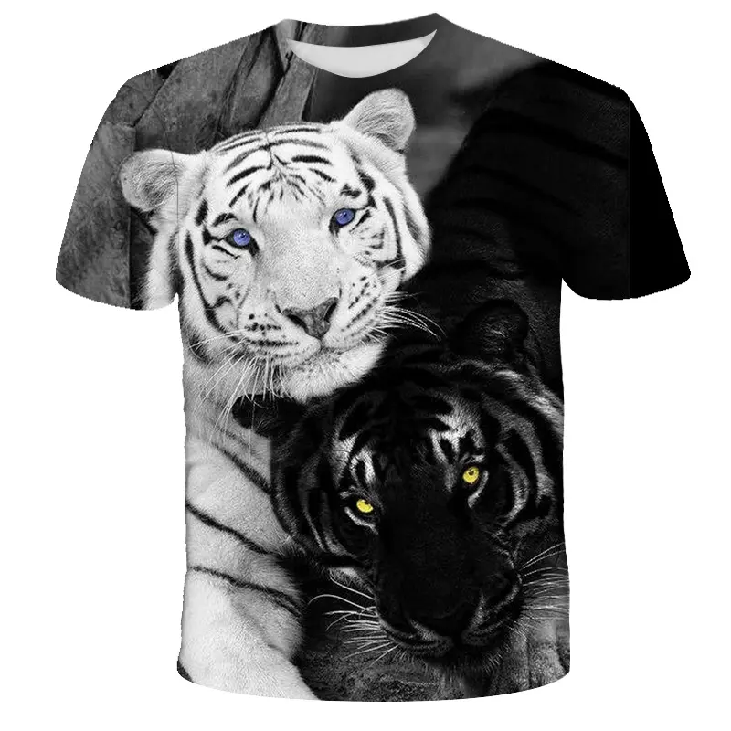 deep men women black white tiger 3d printing t shirt short sleeve polyester lion 3D print t shirts
