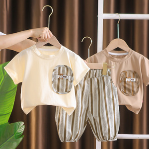 Bộ đồ bé trai kiểu mới, quần áo trẻ em, bộ hai mảnh hình gấu có túi, chất liệu <span class=keywords><strong>cotton</strong></span> - Product Image 1