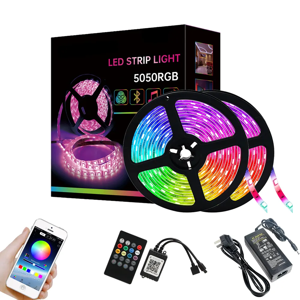 5M Streifen-Set 5050 24 44 Tasten Fernbedienung 150LEDs digital RGB intelligenter Strom-LED-Streifen mit EU-Stecker