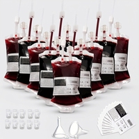 Autocollant personnalisé imprimé, pochette jetable pour boisson en forme de sac de sang d'Halloween, pour fête de vampire, décoration d'horreur