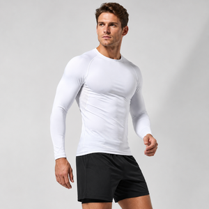 Camiseta de Compresión Blanca para Hombre, Manga Larga, Top Deportivo, Poliéster y Elastano, Secado Rápido, Capa Base Elástica, Ropa Deportiva para Gimnasio, Fitness y Running, OEM - Product Image 1