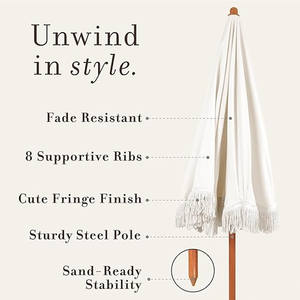 Высокое качество 180 см бежевый полиэстер ткань пляжный зонтик с прямой бахромой дизайн и металлический каркас для защиты от солнца - Product Image 5