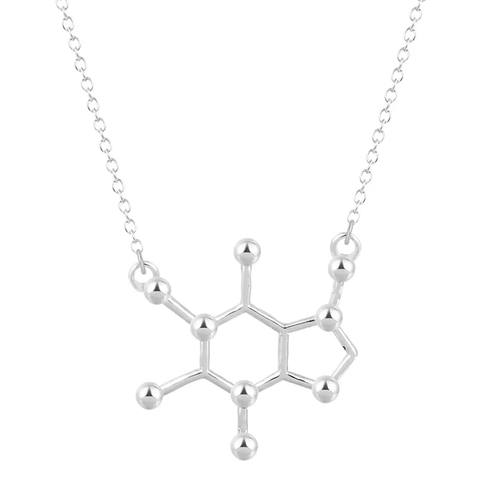 Simple Caffeine Molecule Necklaces for Women Structure Chemistry Necklace Pendant Long Chain Necklace Girls Party Gift