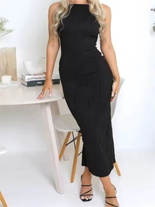 Vestido Feminino de Balada Ruched Sem Mangas Slim Sólido para Festa de Verão com Fenda nas Costas Vestido Longo Sexy para Mulheres - Product Image 2