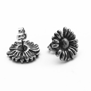 yunnique Flower <b>Stud</b> <b>Earrings</b> Titanium Steel <b>Black</b> Daisy Design For Men Women Fashion Jewelry - Product Image 3
