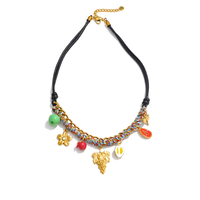 Tendance noir Pu corde bijoux faits à la main tressé fleur breloques raisin et pomme coloré corde tissé fruits pendentif collier