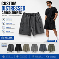 Shorts cargo déchirés pour hommes avec logo personnalisé OEM, style streetwear, coupe ample, vêtements lavés, fabricant professionnel, marque privée