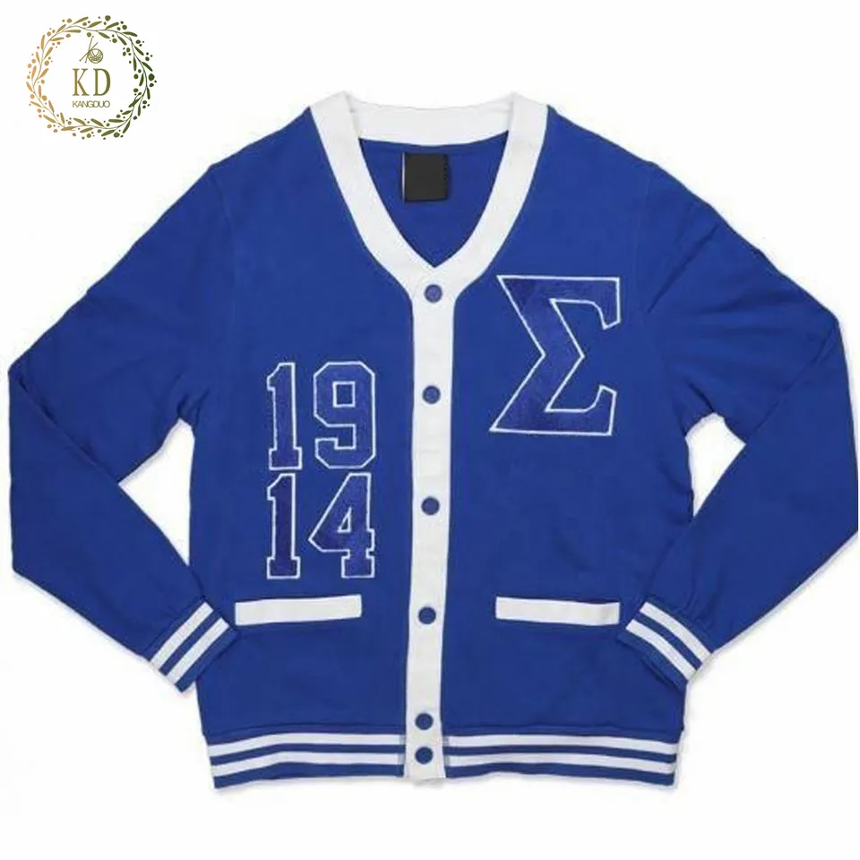 KD Custom Knit Zeta Phi Beta V Neck Button Down Letters Patches Classic Unisex Letterman Embossed Sorority Cardigan Sweater