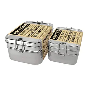 2 Compartment Square Food Container stainless steel bento box with LeakProof Lid